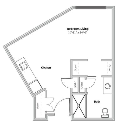 Architectural floor plan of a resident unit