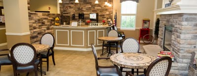 Interior of a bistro area with dining tables