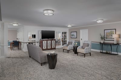 A cozy common area in a senior living facility