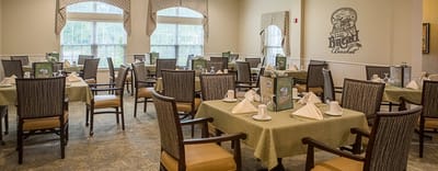 Dining room set up for a meal service