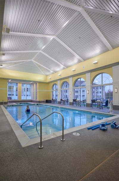Interior view of a swimming pool area