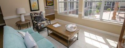 Bright common area with comfortable seating