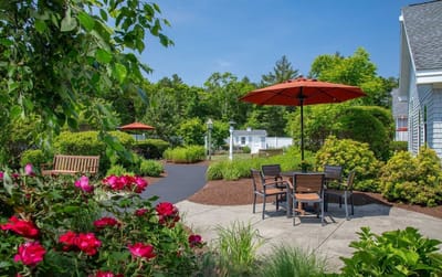 Beautiful outdoor area with seating and gardens