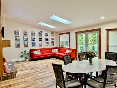 Bright common area with seating and decor