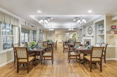 Dining area with tables set for a meal