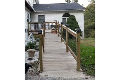 Wooden ramp leading to an entrance