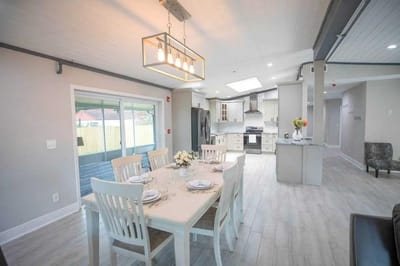 Modern dining area with a table and chairs