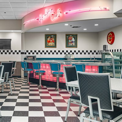 Interior of Avalon Café with a retro design