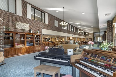 Interior view of a common area with seating and decor