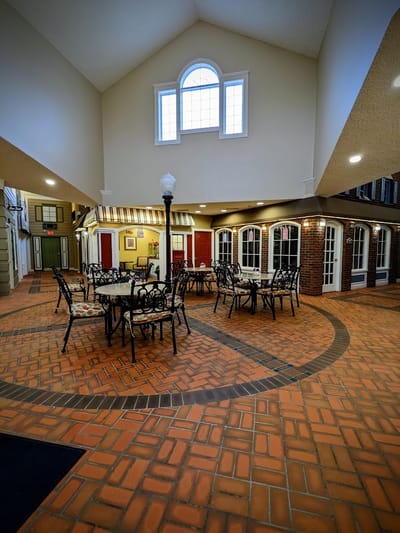 Interior common area with seating and lighting