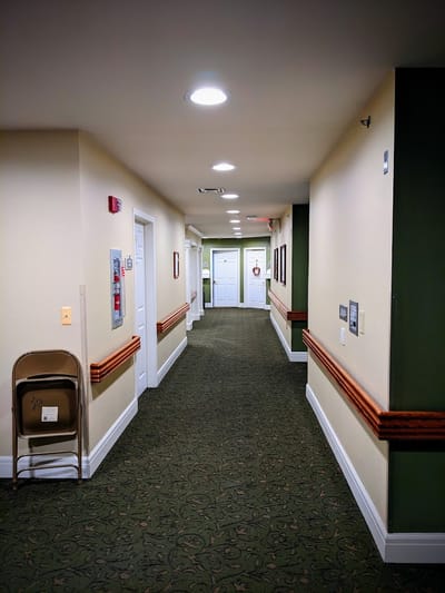 Interior hallway of a senior living facility