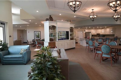 Interior view of a common area with seating