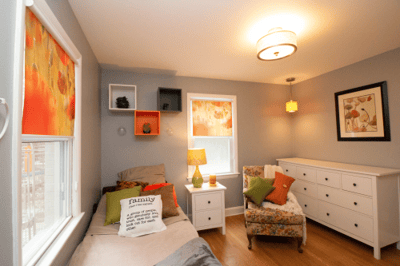 Cozy interior room with a bed and decorative accents