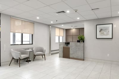 Interior view of a modern lobby with seating
