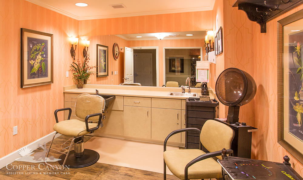 Interior view of a hair salon area in a facility