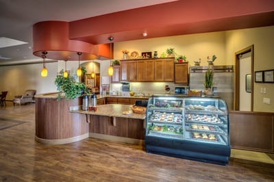 Interior view of the facility's dining area with desserts