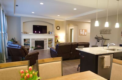Bright interior view of a common area with furniture