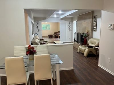 A bright common area in a senior living facility