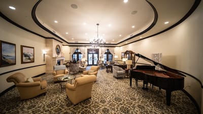Interior common area with elegant decor and piano