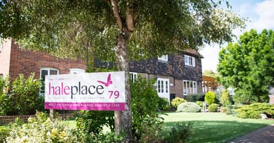 Exterior view of Hale Place Care Solutions building with garden