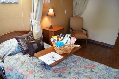 Cozy resident room with a basket of items