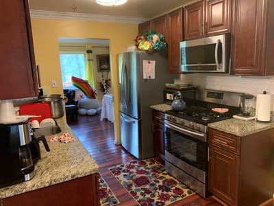Interior view of a kitchen area with appliances