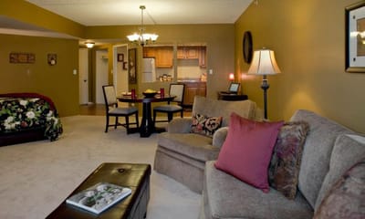 Cozy living area of a senior living unit