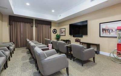 Interior view of a common area with seating