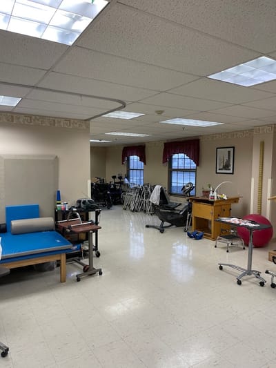 Interior view of a therapy room with equipment