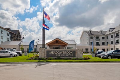 Exterior view of Meadowbrook Senior Living facility entrance