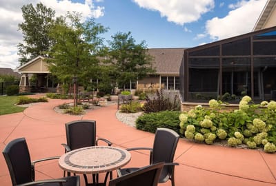 Beautiful outdoor space with seating and landscaping