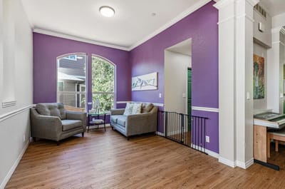 Cozy sitting area in a vibrant common space