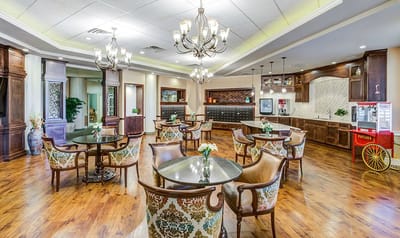 Elegant dining room with tables and chairs
