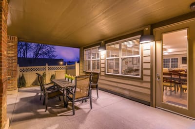 Covered outdoor patio with seating