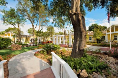 Beautiful outdoor garden area with pathways and seating