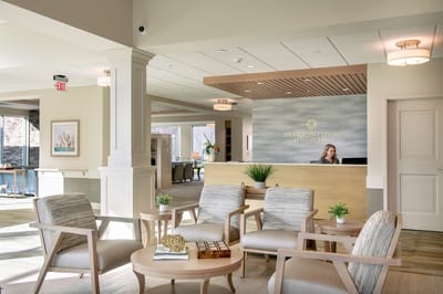 Bright common area with seating and reception