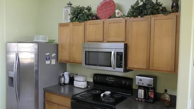 Kitchen area with stainless steel appliances