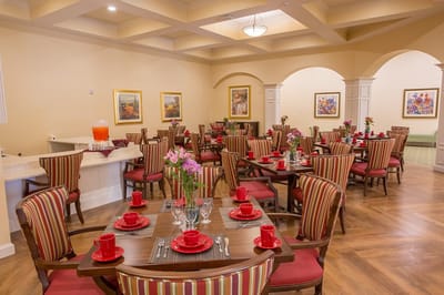 Dining room set up for a meal with elegant decor