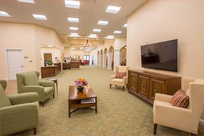 Interior lobby area with seating and decor