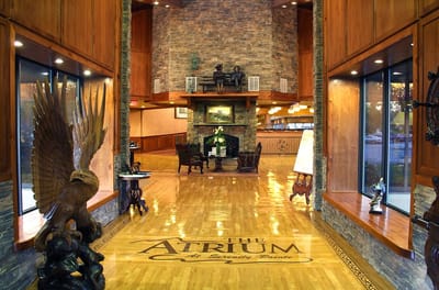 Interior view of The Atrium at Serenity Pointe with wooden decor