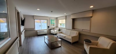 Bright, modern common area with seating