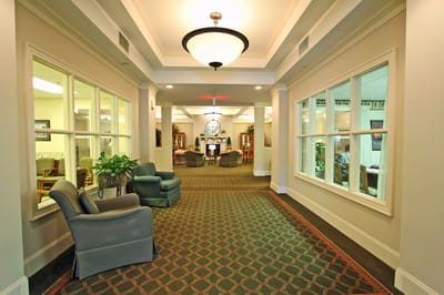 Interior view of a common area with seating