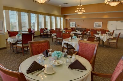 Dining room setup with tables and decor