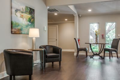 Interior common area with seating and artwork
