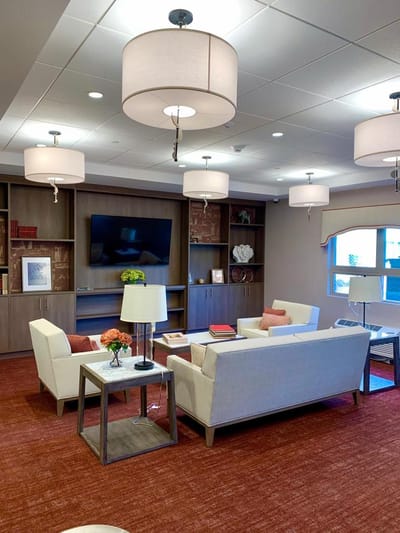 Cozy lounge area with seating and decor