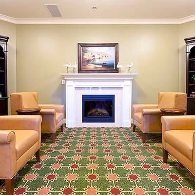Cozy common area with fireplace and seating