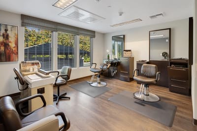 Interior of a beauty salon with styling chairs