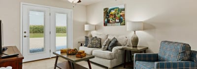 Bright and inviting interior living space with furniture