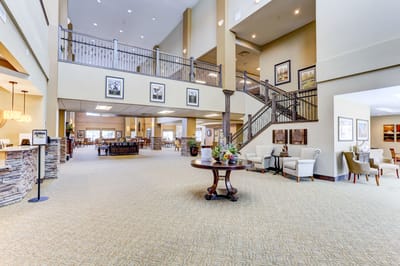 Open lobby area with seating and decor