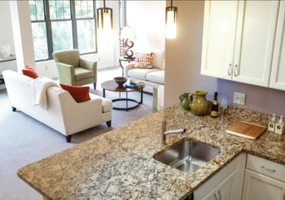 Cozy common area with seating and granite countertop